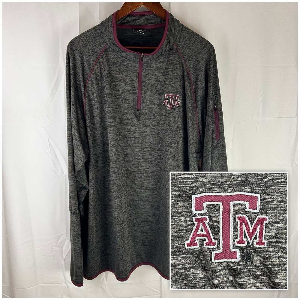 Texas A&M Aggies Mens Size XXL Heather Gray 1/4 Zip Embroidered Logo Lightweight